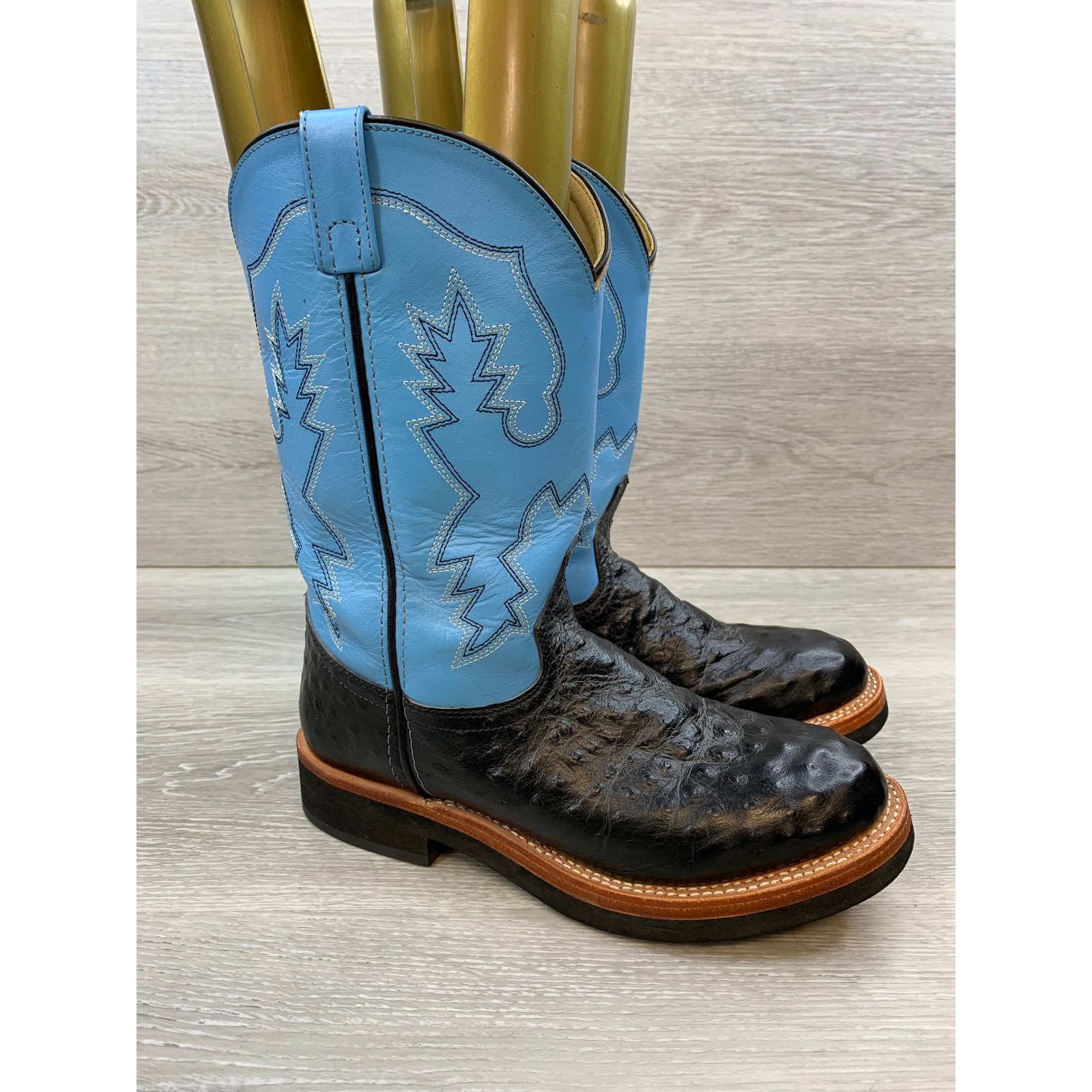 Smoky Mountain Boots Men's 8.5 Black Ostrich Print Blue Leather Western Boots